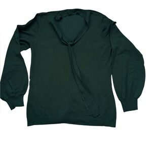 Adrianna Papell Women's Green Sweater Lightweight Tie Neck Size Large